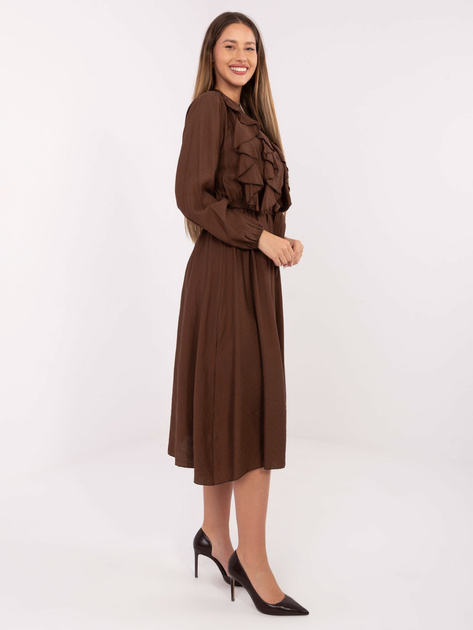 Brązowa elegancka sukienka z żabotem