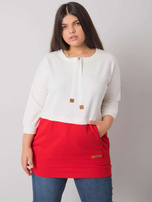 Ecru-czerwona bluza plus size bez kaptura Sira