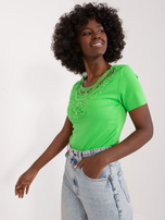 Hurt Jasnozielona bluzka z koronką i cyrkoniami