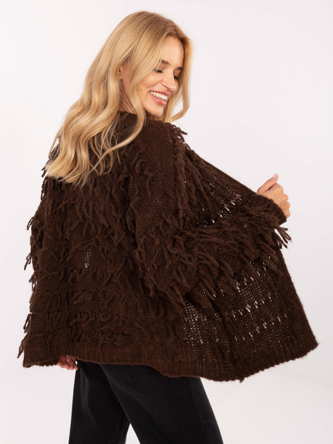 Brązowy damski kardigan w stylu boho RUE PARIS