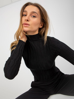 Wholesale Black short sweater with a collar made of viscose.