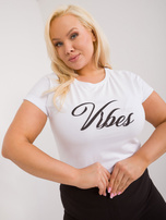 Hurt Biały damski t-shirt plus size z napisem i aplikacją