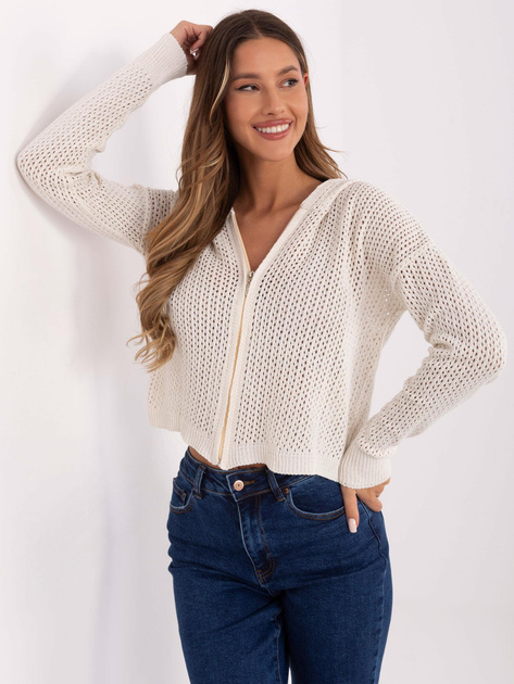 Hurt Jasnobeżowy ażurowy sweter z suwakiem BASIC FEEL GOOD