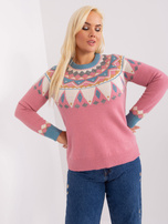Hurt Brudnoróżowy damski sweter plus size we wzory