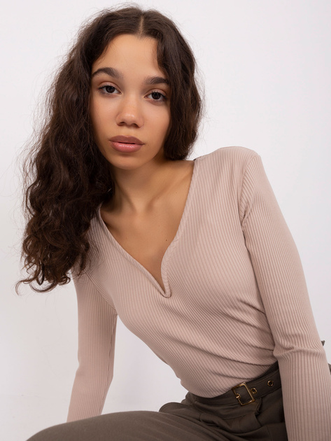 Hurt Beżowa bluzka z usztywnianym dekoltem BASIC FEEL GOOD