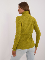 Hurt Oliwkowy damski sweter golf z błyszczącą nitką