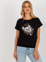 Hurt Czarna codzienna bluzka z nadrukiem RUE PARIS