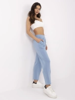 Blue trousers made of pleasant-to-touch material.