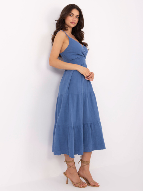 Brudnoniebieska midi sukienka z muślinu