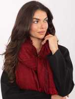 Red long scarf with fringes.