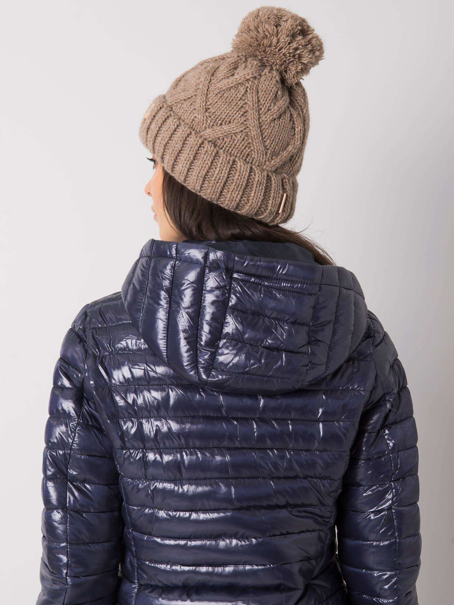 Dark beige winter hat with pompom
