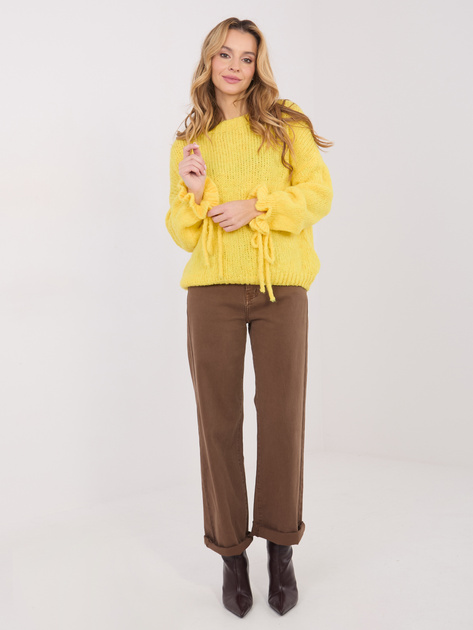 Źółty sweter z wiązaniami przy rękawach