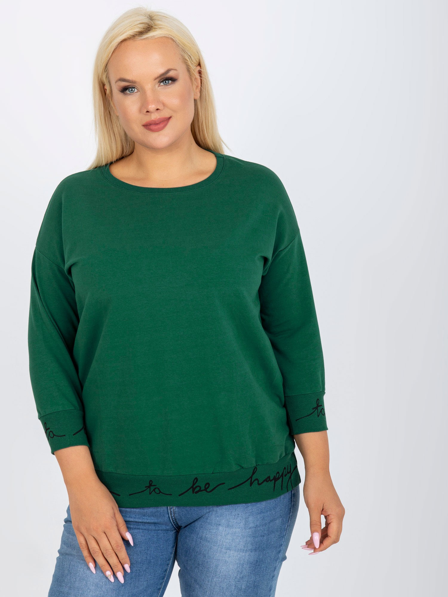 Zielono-czarna gładka bluza plus size z napisami Charliza