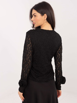 Czarna koronkowa bluzka z drapowaniem