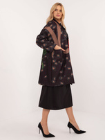 Hurtownia Czarny damski płaszcz z nadrukiem i dżetami