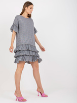 Niebieska mini sukienka z falbankami i printami ZULUNA