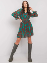 Brązowo-zielona sukienka z falbaną Loriella