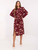 Bordowa midi sukienka z rozcięciem RUE PARIS 