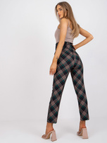 Czarno-zielone eleganckie spodnie z materiału w kratę