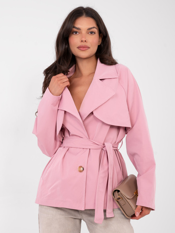 Jasnoróżowy jednorzędowy trencz damski RUE PARIS