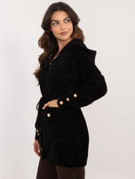Hurtownia Czarny damski płaszcz alpaka z kapturem