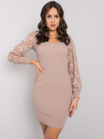 Hurt Dark Beige Dress with Lace Kayley RUE PARIS.