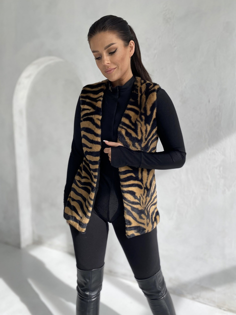 Beżowa futrzana kamizelka we wzory Raegen