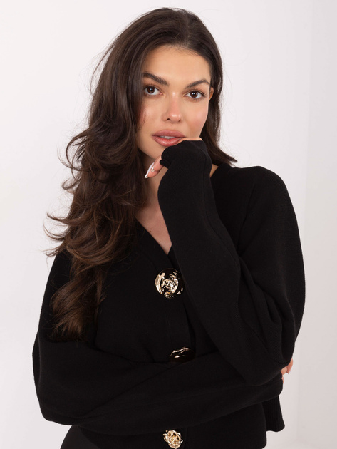 Czarny elegancki sweter z bufiastym rękawem