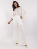 Ecru szerokie spodnie damskie z dodatkiem lnu