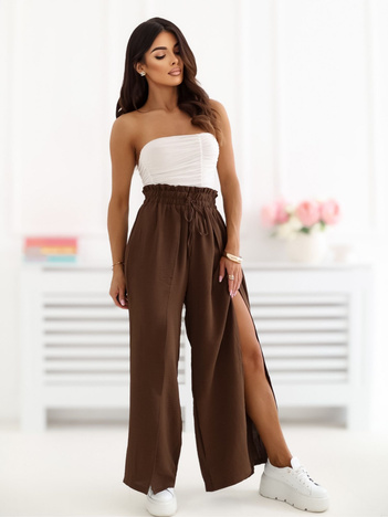 Ciemnobrązowe letnie spodnie z wysokim stanem 
