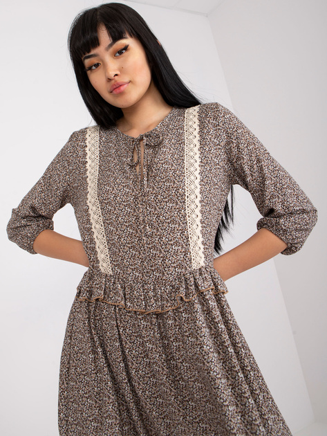 Brązowa sukienka na co dzień z rękawem 3/4 RUE PARIS