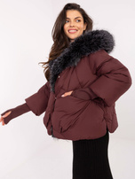 Bordowa zimowa kurtka z odpinanym futrem