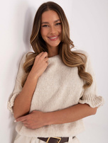 Hurt Jasnobeżowy sweter z falbankami przy rękawach