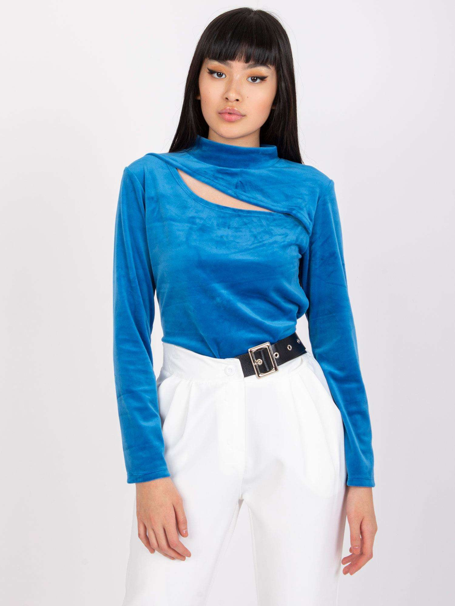 Women's blue velour blouse with stand-up collar Kigali