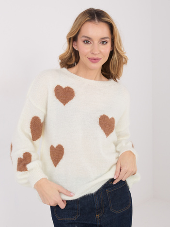 Ecru damski sweter oversize w serca