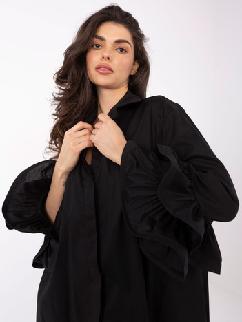 Czarna długa koszula z rozkloszowanymi rękawami