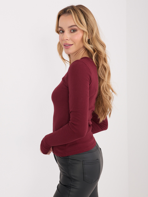 Bordowa damska bluzka basic z długim rękawem