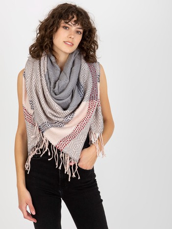 Hurt Gray-Light Pink Women's Winter Scarf with Fringes.
