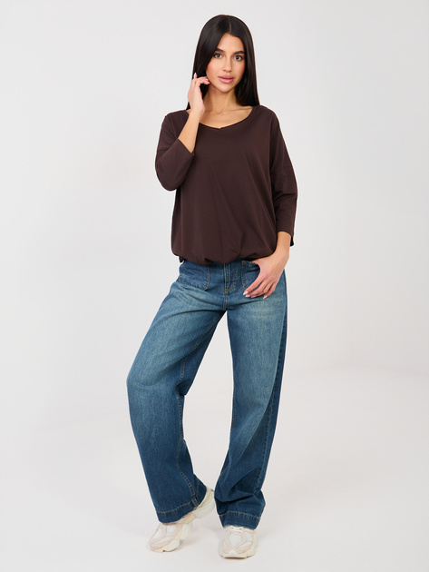 Czekoladowa bluzka basic z wiązaniem RUE PARIS