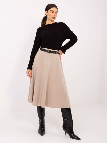 Beżowa rozkloszowana spódnica z dzianiny RUE PARIS