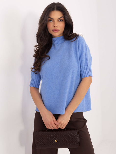 Niebieski damski sweter ze ściągaczami