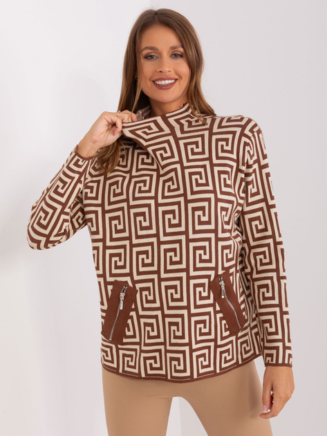 Hurtownia Brązowo-beżowy wzorzysty sweter