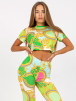 Hurtownia Jasnozielony dopasowany komplet casualowy z printami