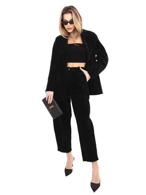 Czarne sztruksowe spodnie z zakładkami RUE PARIS