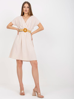 Jasnobeżowa letnia sukienka na co dzień z bawełny RUE PARIS 