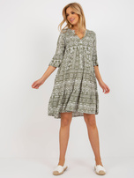 Hurt Khaki boho dress with patterns and ruffle SUBLEVEL.