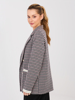 Czarno-różowa tweedowa marynarka z perełkami 