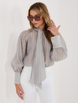 Szara elegancka koszula z wiązanym dekoltem