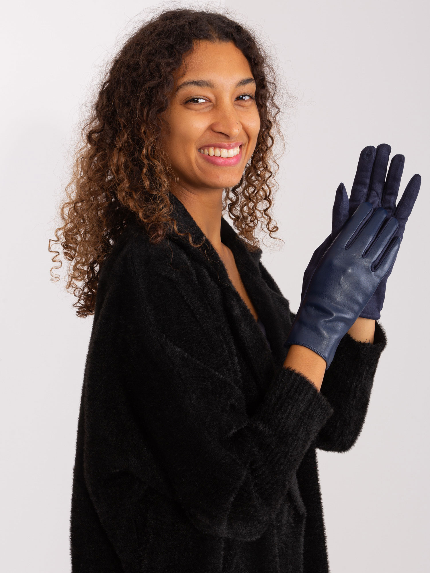 Hurt dunkelblaue elegante Handschuhe aus Kunstleder.
