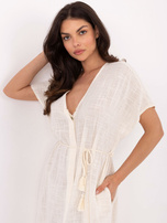 Jasnobeżowa midi sukienka szmizjerka OCH BELLA 